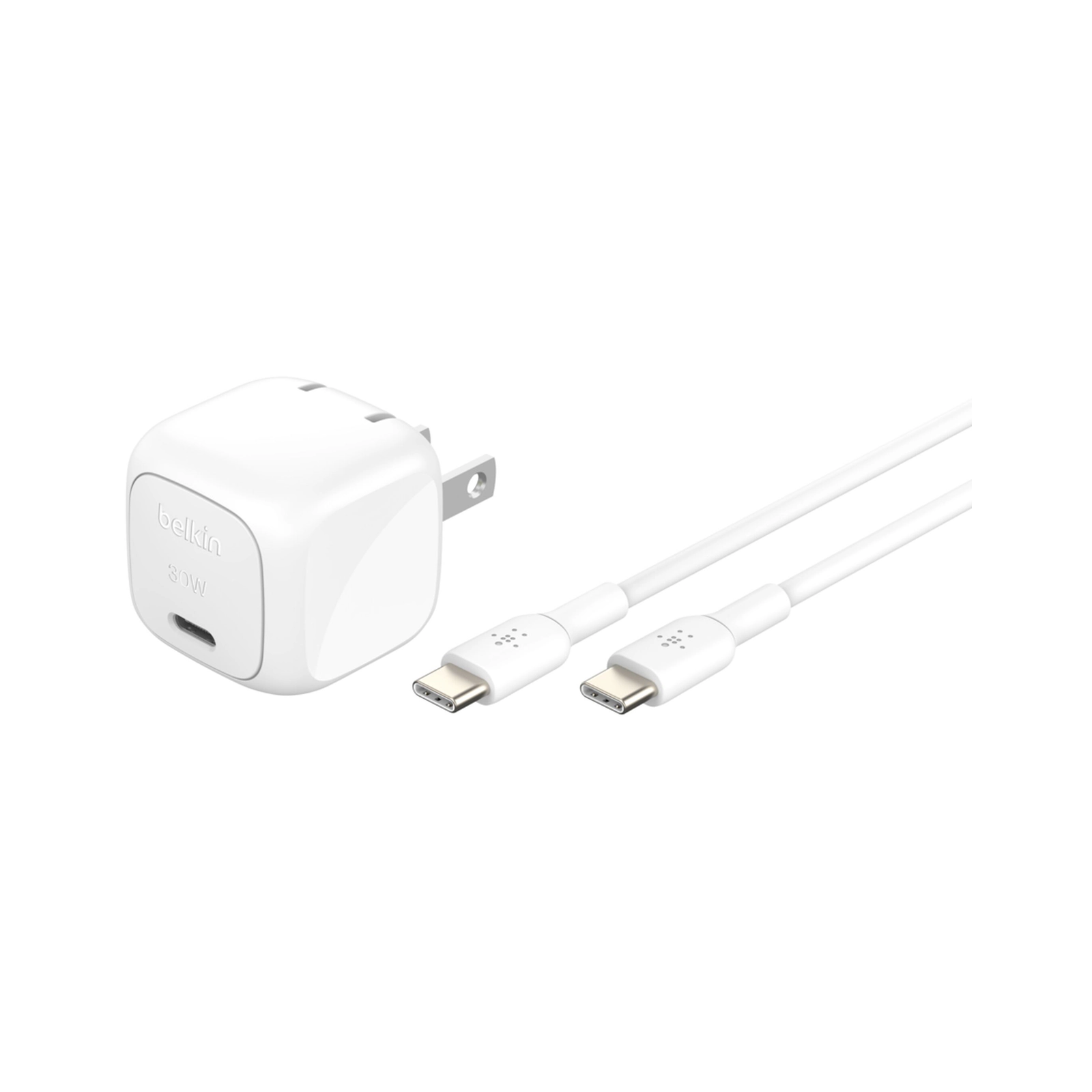 Belkin BoostCharge Compact USB-C Wall Charger 30W + USB-C to USB-C Cable 1m - White