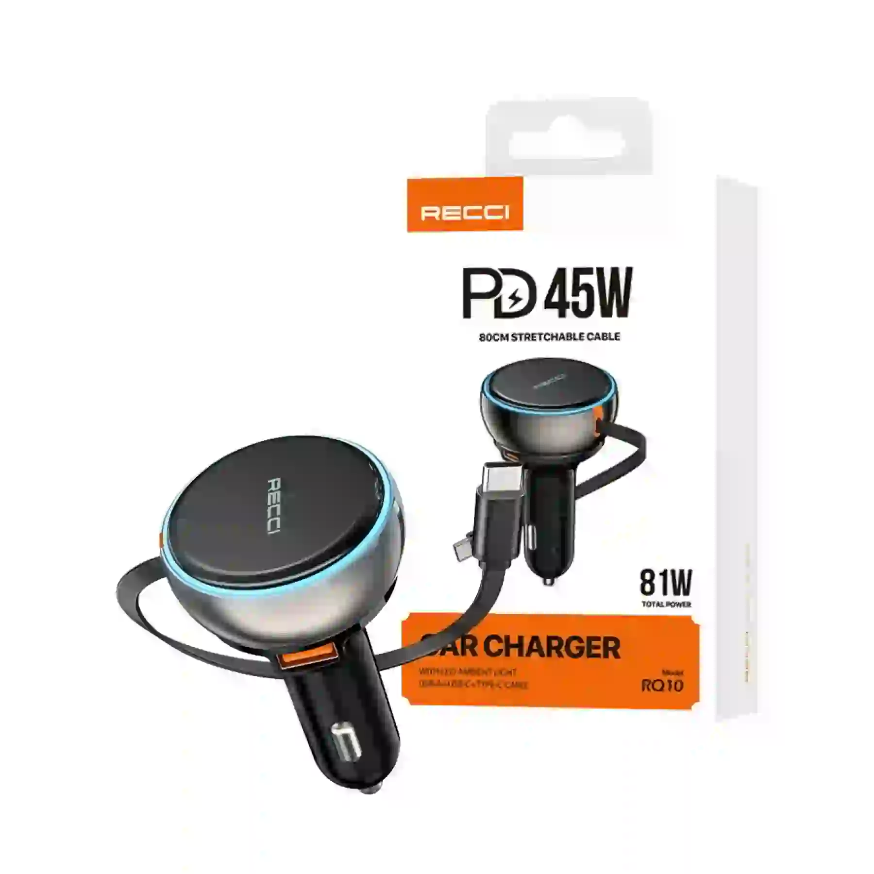 Recci Car Charger USB-C + USB-A PD 45W