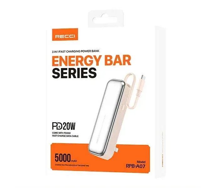 Recci Power bank Energy bar Series 5000mAh White